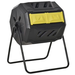 Outsunny Tumbling Compost Bin Outdoor 360° Dual Chamber Rotating Composter 43 Gallon, Yellow