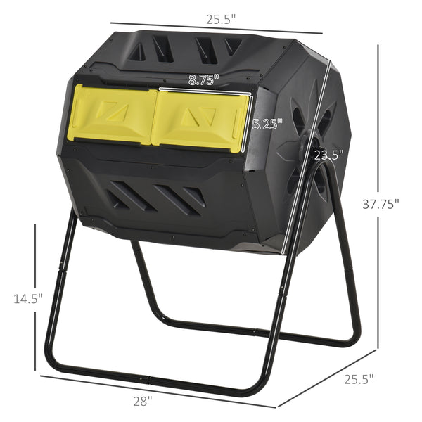 Outsunny Tumbling Compost Bin Outdoor 360° Dual Chamber Rotating Composter 43 Gallon, Yellow