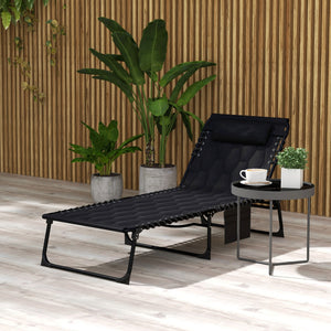 Outsunny Folding Chaise Lounge with 5-level Reclining Back, Outdoor Lounge Tanning Chair with Padded Seat, Side Pocket & Headrest for Beach, Yard, Patio, Black