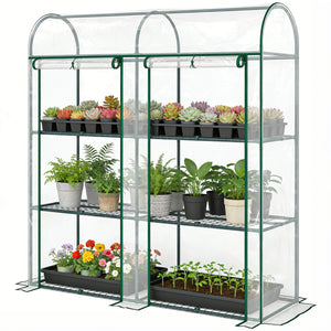 3 Tier Mini Greenhouse, Portable Greenhouse with 2 Roll-up Doors, Garden Hot House for Patio Garden Backyard, 56.3" x 18.1" x 64.6", Clear