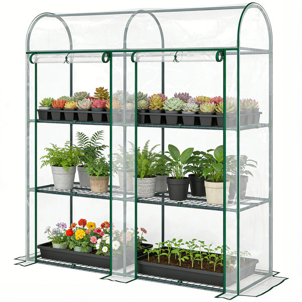 3 Tier Mini Greenhouse, Portable Greenhouse with 2 Roll-up Doors, Garden Hot House for Patio Garden Backyard, 56.3" x 18.1" x 64.6", Clear