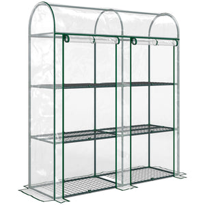 3 Tier Mini Greenhouse, Portable Greenhouse with 2 Roll-up Doors, Garden Hot House for Patio Garden Backyard, 56.3" x 18.1" x 64.6", Clear