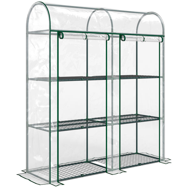 3 Tier Mini Greenhouse, Portable Greenhouse with 2 Roll-up Doors, Garden Hot House for Patio Garden Backyard, 56.3" x 18.1" x 64.6", Clear