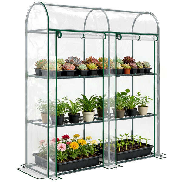 3 Tier Mini Greenhouse, Portable Greenhouse with 2 Roll-up Doors, Garden Hot House for Patio Garden Backyard, 56.3" x 18.1" x 64.6", Clear