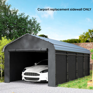 Carport Replacement Canopy Cover Sidewalls for 10' x 15' Carport, UPF50+ Waterproof PE Garage Car Tent Shelter Tarp with Roll up Door, Sidewall ONLY, Dark Grey