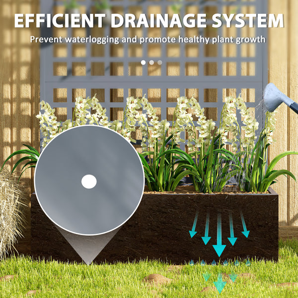 Galvanized Raised Garden Bed with Trellis, 43"x16"x70" Metal Planter Box with Drainage Holes, Outdoor Privacy Screen for Climbing Plant Vegetable Vine, Grey Wood Effect