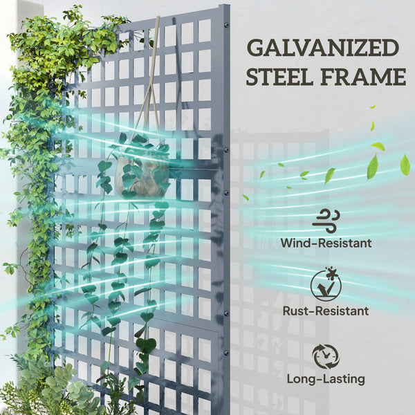 Galvanized Raised Garden Bed with Trellis, 43"x16"x70" Metal Planter Box with Drainage Holes, Outdoor Privacy Screen for Climbing Plant Vegetable Vine, Grey Wood Effect