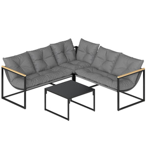 4 Piece Garden Furniture Set, Garden Table and Chairs with Thick Cushions, Patio Conversation Set with Coffee Table for Porch, Balcony, Deck, Grey