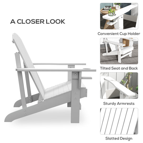Wooden Adirondack Chair, Outdoor Patio Lawn Chair with Cup Holder, Weather Resistant Lawn Furniture, Classic Lounge for Deck, Garden, Backyard, Fire Pit, White