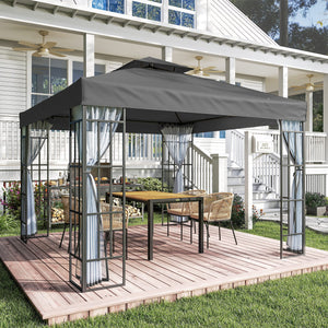 10'x10' Garden Gazebo Patio Canopy Portable Party Event Backyard w/ Mosquito Netting, Dark Grey