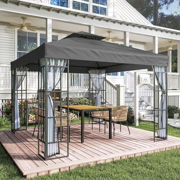 10'x10' Garden Gazebo Patio Canopy Portable Party Event Backyard w/ Mosquito Netting, Dark Grey
