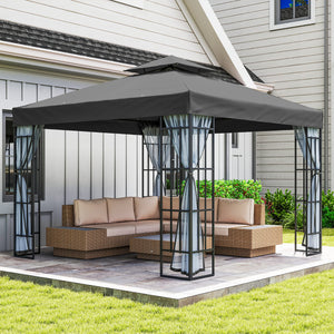 10'x10' Garden Gazebo Patio Canopy Portable Party Event Backyard w/ Mosquito Netting, Dark Grey
