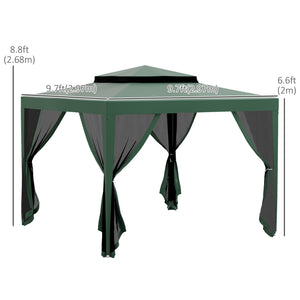 10' x 10' Canopy Tent, Party Tent with Mesh Netting and Double Tier Roof for Backyard, Garden, Patio, Outdoor, Green