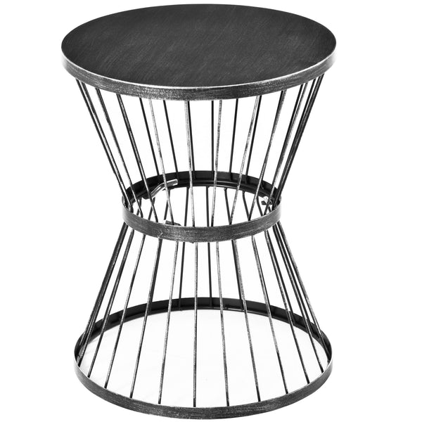 16" Steel Patio Side Table, Garden End Table with Hourglass Design, Accent Table for Outdoor and Indoor Use, Black