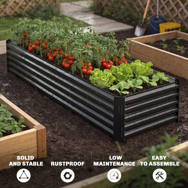 Galvanized Raised Garden Bed, 8 x 2.6 x 1.5ft Rectangular Planter Box, Reinforced Outdoor Raised Bed with Open Bottom for Vegetables, Flowers, Herbs, Black