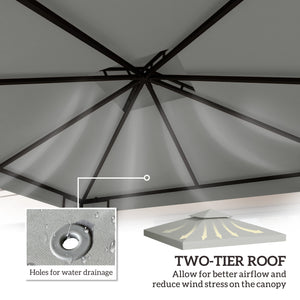 9.8' x 9.8' Square 2-Tier Gazebo Canopy Replacement Top Cover Outdoor Garden Sun Shade, Light Grey