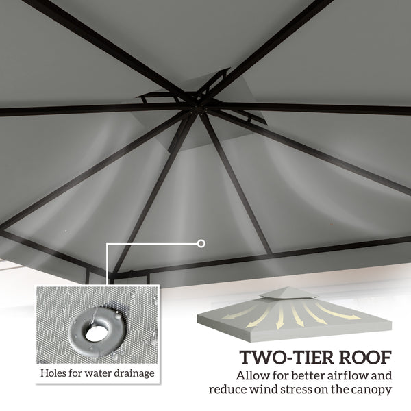9.8' x 9.8' Square 2-Tier Gazebo Canopy Replacement Top Cover Outdoor Garden Sun Shade, Light Grey