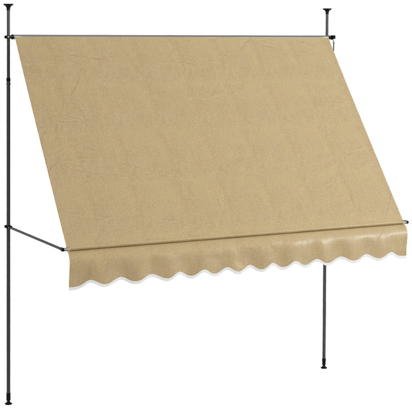 Manual Retractable Awning, 118" Non-Screw Patio Sun Shade Shelter with Support Pole Stand and UV Resistant Fabric, for Window, Door, Porch, Deck, Beige