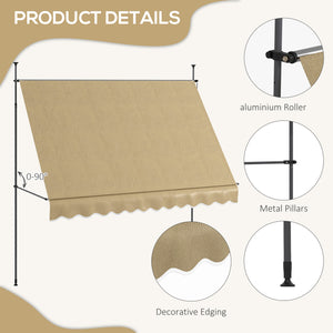 Manual Retractable Awning, 118" Non-Screw Patio Sun Shade Shelter with Support Pole Stand and UV Resistant Fabric, for Window, Door, Porch, Deck, Beige