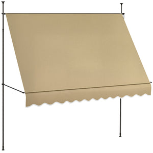 Manual Retractable Awning, 118" Non-Screw Patio Sun Shade Shelter with Support Pole Stand and UV Resistant Fabric, for Window, Door, Porch, Deck, Beige
