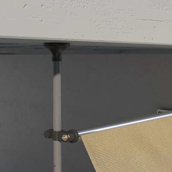 Manual Retractable Awning, 118" Non-Screw Patio Sun Shade Shelter with Support Pole Stand and UV Resistant Fabric, for Window, Door, Porch, Deck, Beige
