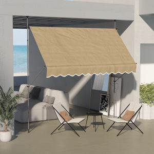 Manual Retractable Awning, 118" Non-Screw Patio Sun Shade Shelter with Support Pole Stand and UV Resistant Fabric, for Window, Door, Porch, Deck, Beige