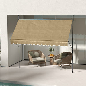 Manual Retractable Awning, 118" Non-Screw Patio Sun Shade Shelter with Support Pole Stand and UV Resistant Fabric, for Window, Door, Porch, Deck, Beige