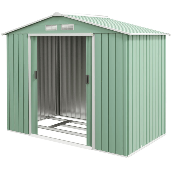 Outsunny 7' x 4' Outdoor Storage Shed, Garden Tool Metal Shed with Foundation Kit, Double Lockable Door, Air Vents and Sloping Roof, for Backyard, Patio, Lawn, Light Green