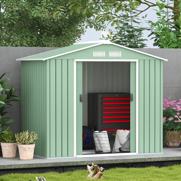 7 x 4ft Metal Garden Shed, Outdoor Storage Tool House with Ventilation Slots, Foundation Kit and Lockable Double Doors, Light Green