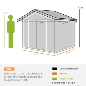 Outsunny 7' x 4' Outdoor Storage Shed, Garden Tool Metal Shed with Foundation Kit, Double Lockable Door, Air Vents and Sloping Roof, for Backyard, Patio, Lawn, Light Green