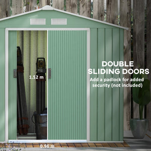7 x 4ft Metal Garden Shed, Outdoor Storage Tool House with Ventilation Slots, Foundation Kit and Lockable Double Doors, Light Green