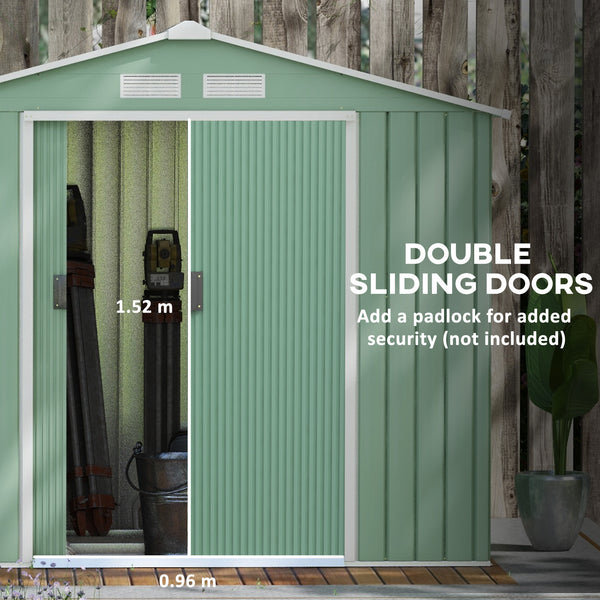 7 x 4ft Metal Garden Shed, Outdoor Storage Tool House with Ventilation Slots, Foundation Kit and Lockable Double Doors, Light Green