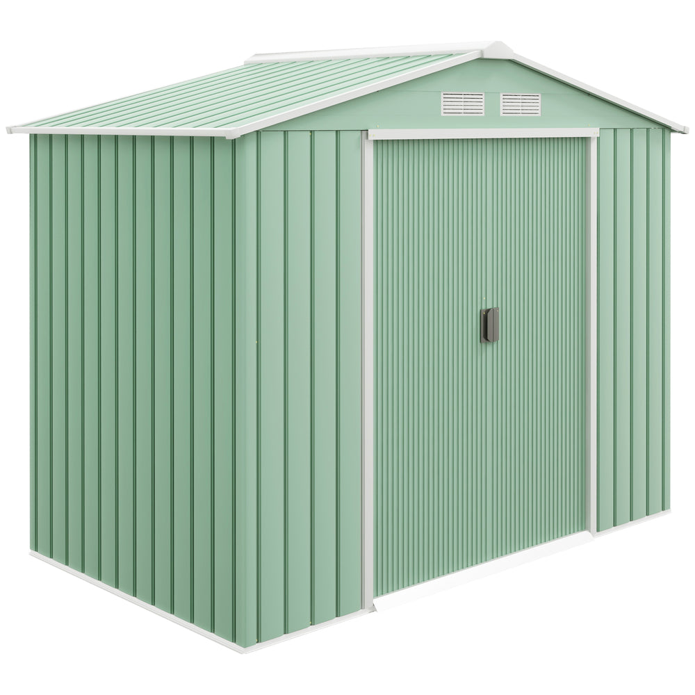 Outsunny 7' x 4' Outdoor Storage Shed, Garden Tool Metal Shed with Foundation Kit, Double Lockable Door, Air Vents and Sloping Roof, for Backyard, Patio, Lawn, Light Green