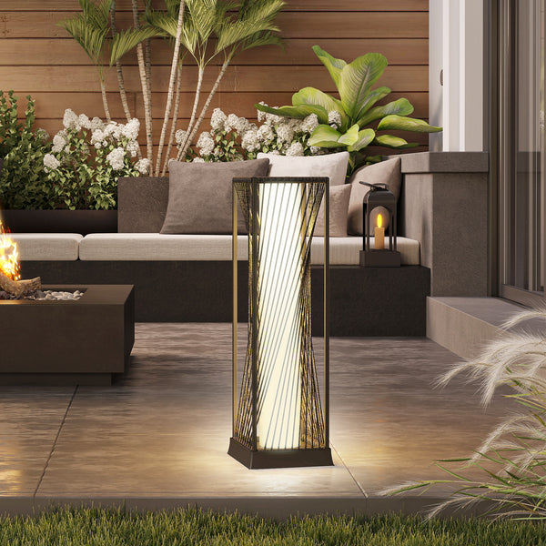 Rattan Solar Floor Lamp, Solar Powered Outdoor Lamp with Auto On/Off LED Lights, IP44 Waterproof, Decorative Outdoor Lantern for Patio, Porch, Pathway, Grey