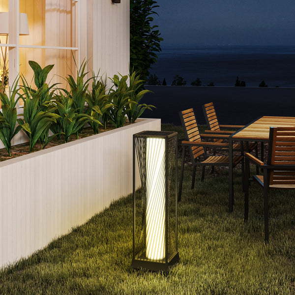 Rattan Solar Floor Lamp, Solar Powered Outdoor Lamp with Auto On/Off LED Lights, IP44 Waterproof, Decorative Outdoor Lantern for Patio, Porch, Pathway, Grey