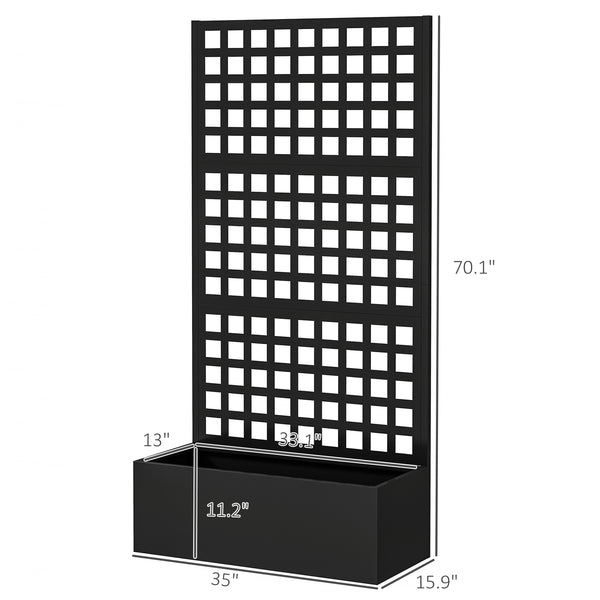 Outsunny Galvanized Raised Garden Bed with Trellis, Metal Planter Box with Drainage Holes, Outdoor Privacy Screen for Climbing Plants, Vegetable, Vines, 35" x 16" x 70", Black