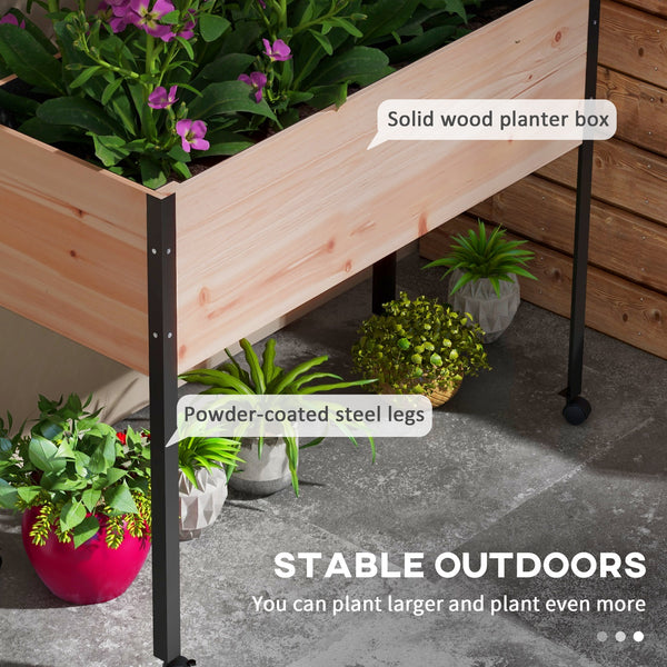 Wooden Raised Garden Bed with Wheels, Elevated Planter Box with Metal Legs, Drainage Holes and Bed Liner, for Vegetables, Flowers, Herbs