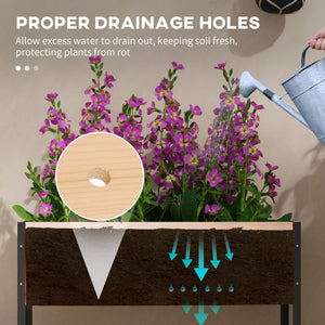 Wooden Raised Garden Bed with Wheels, Elevated Planter Box with Metal Legs, Drainage Holes and Bed Liner, for Vegetables, Flowers, Herbs