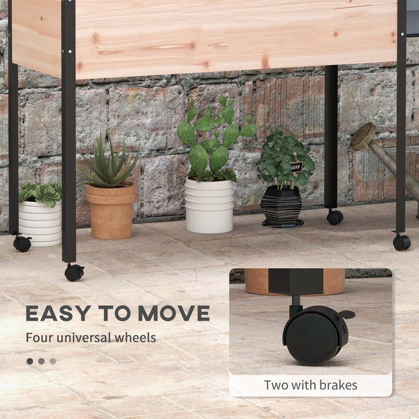 Wooden Raised Garden Bed with Wheels, Elevated Planter Box with Metal Legs, Drainage Holes and Bed Liner, for Vegetables, Flowers, Herbs