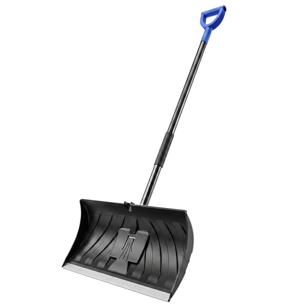 2-in-1 Snow Shovel and Ice Scraper, 22" Heavy Duty Snow Pusher with Metal Wear Strip, Detachable Ergonomic Handle for Driveway, Sidewalk, Camping, Outdoor Use, Black
