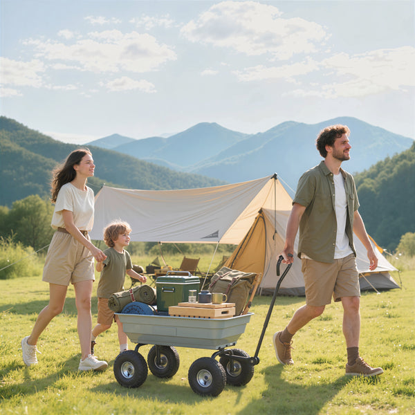 Steel Garden Cart with Handle and 10" Pneumatic Tires, Utility Wagon Cart for Garden, Patio, Lawn, 551 lbs Capacity, Grey