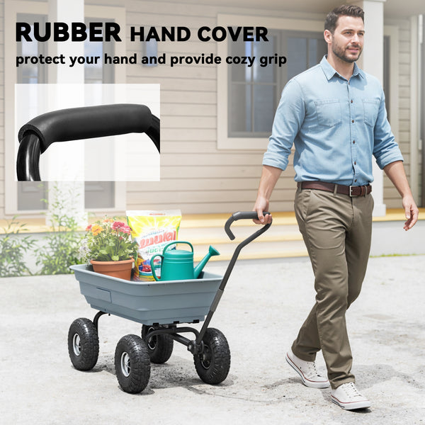 Steel Garden Cart with Handle and 10" Pneumatic Tires, Utility Wagon Cart for Garden, Patio, Lawn, 551 lbs Capacity, Grey