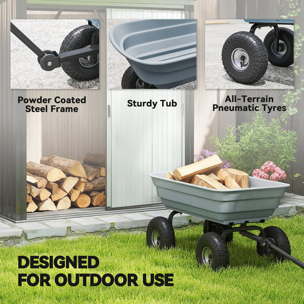 Steel Garden Cart with Handle and 10" Pneumatic Tires, Utility Wagon Cart for Garden, Patio, Lawn, 551 lbs Capacity, Grey