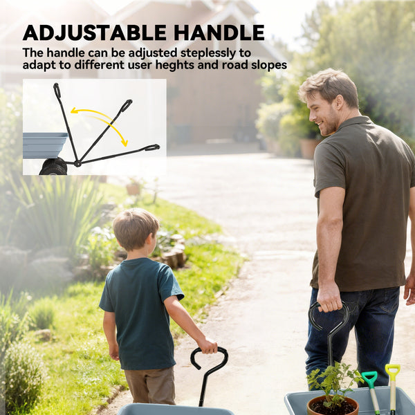 Steel Garden Cart with Handle and 10" Pneumatic Tires, Utility Wagon Cart for Garden, Patio, Lawn, 551 lbs Capacity, Grey