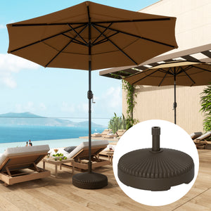 Outsunny Round Patio Umbrella Base Holder, Heavy Duty Outdoor Umbrella Stand Base, Filled Up to 62lbs with Stand or 51lbs with Water for Garden, Poolside, Brown