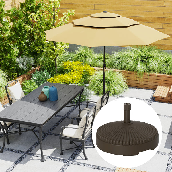 Outsunny Round Patio Umbrella Base Holder, Heavy Duty Outdoor Umbrella Stand Base, Filled Up to 62lbs with Stand or 51lbs with Water for Garden, Poolside, Brown