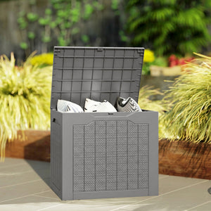 93L Plastic Garden Storage Box, Outdoor Storage Box with Handles, Waterproof Outdoor Storage Container for Garden Tools and Accessories, Khaki