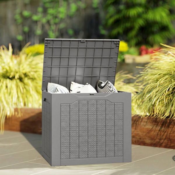 93L Plastic Garden Storage Box, Outdoor Storage Box with Handles, Waterproof Outdoor Storage Container for Garden Tools and Accessories, Khaki