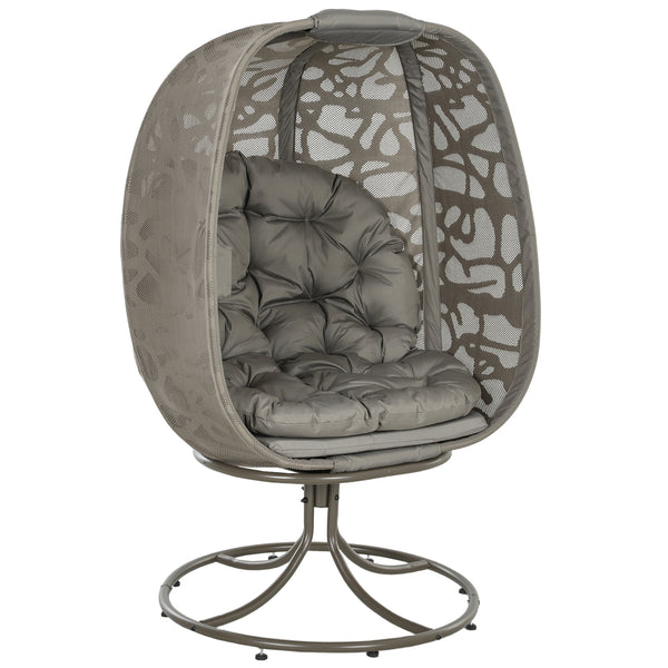 Swivel Egg Chair with Cushions, Foldable Basket Seat and Metal Frame, Indoor Outdoor Lounge Chair for Balcony, Poolside, Patio and Living Room, Sand Brown