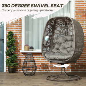 Swivel Egg Chair with Cushions, Foldable Basket Seat and Metal Frame, Indoor Outdoor Lounge Chair for Balcony, Poolside, Patio and Living Room, Sand Brown